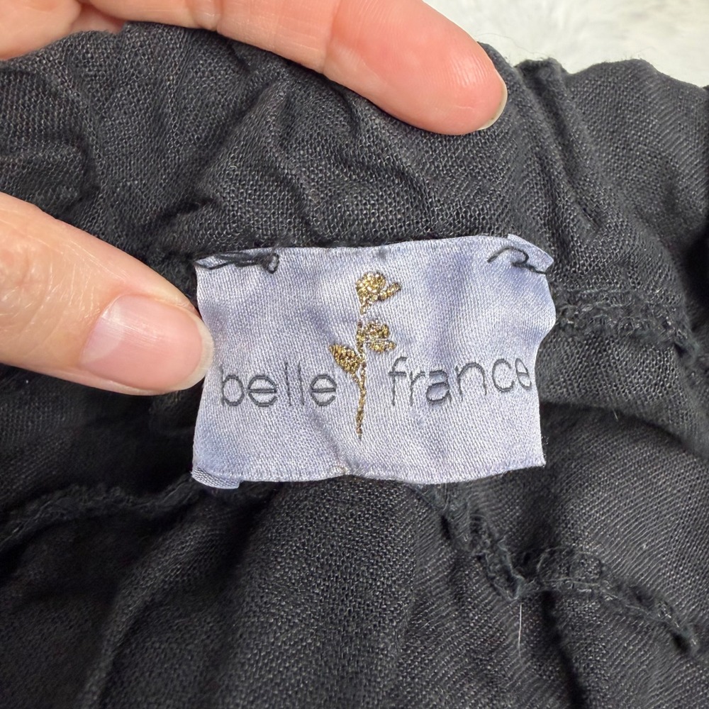 Belle France Black 100% Linen Drawstring Pants Made in Italy One Size - Picture 4 of 10